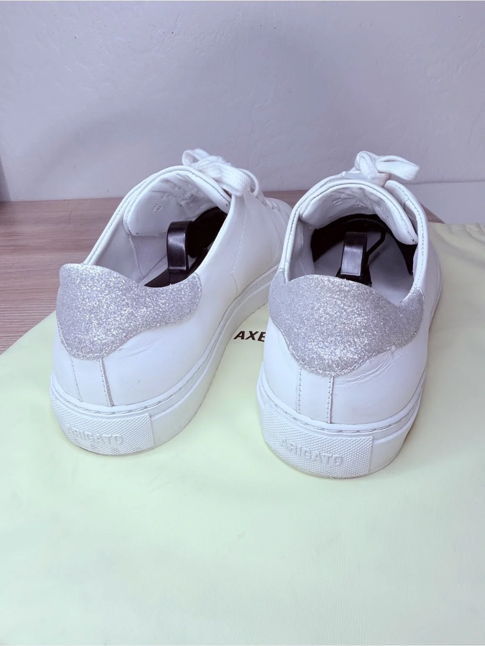 Axel Arigato Clean 90 White Leather Low-Top Sneakers Silver Glitter Women’s 10